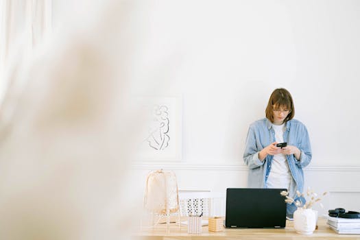 a woman working on her blog