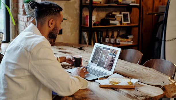 blogging workspace with laptop and coffee