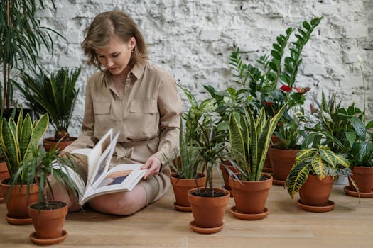 a woman reading gardening blog