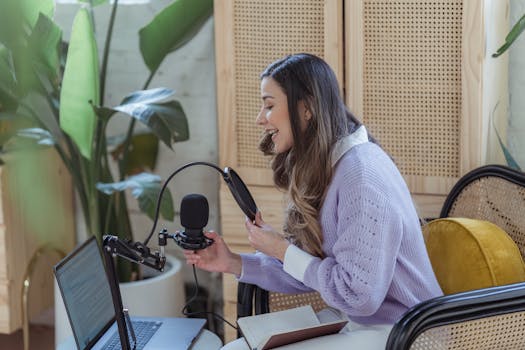 blog interview setup with a laptop and microphone