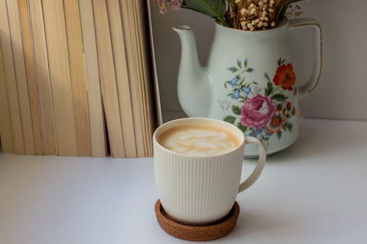 a cozy reading nook with a cup of tea